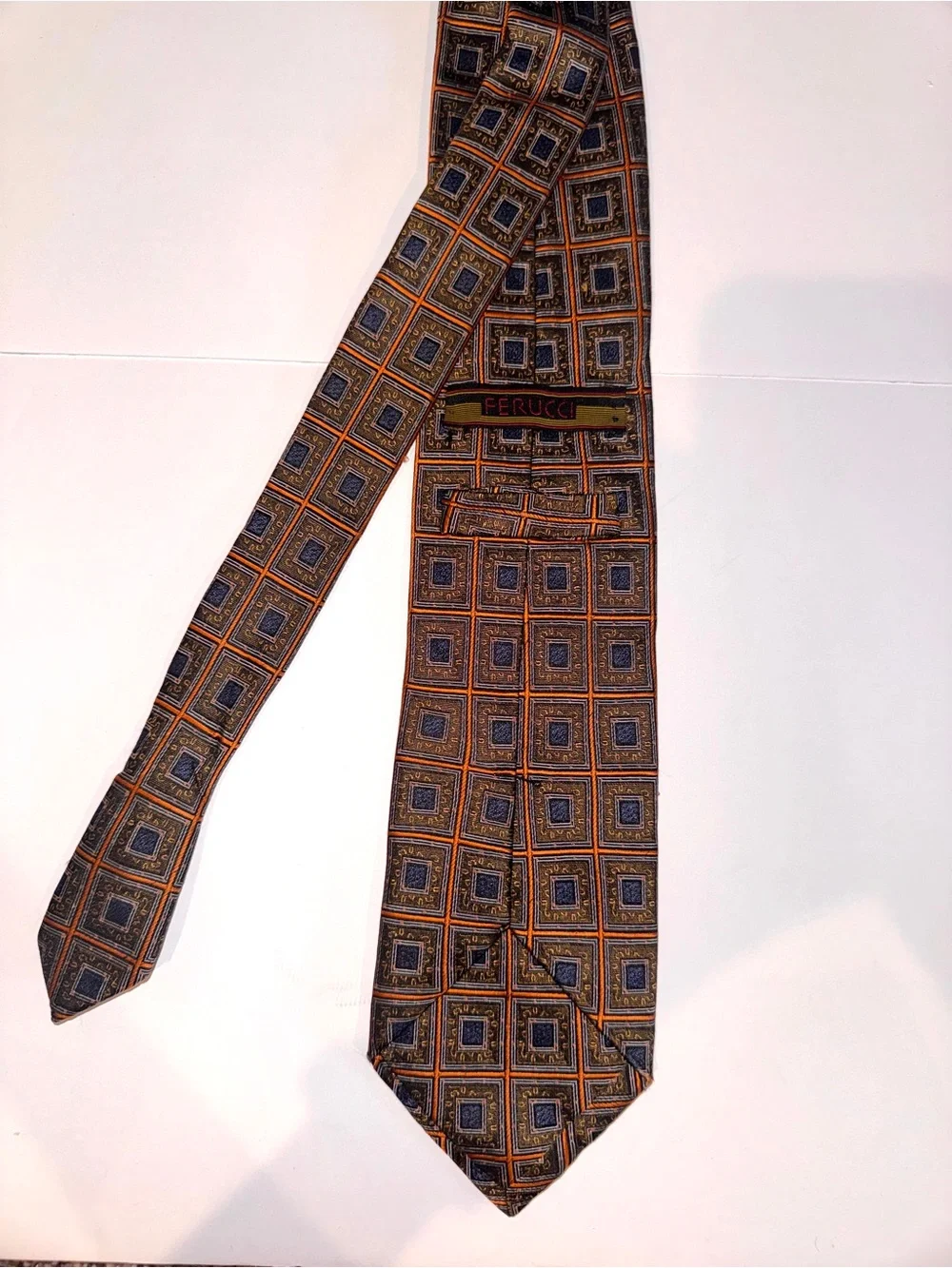 Handmade 100% Silk Vintage Ferucci Geometric Print Tie